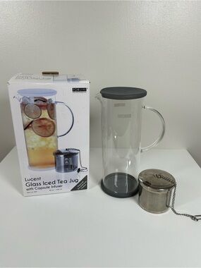 FORLIFE LUCENT Glass Iced Tea Jug with Charcoal Lid and Infuser 48-Ounce